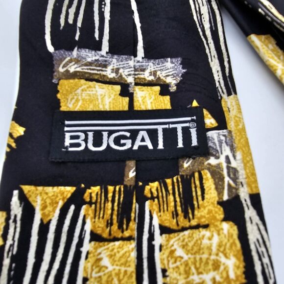 Mens Necktie Villa Bugatti multicolor geometric 100% silk, Black Gold 57 By 4In - Picture 6 of 7